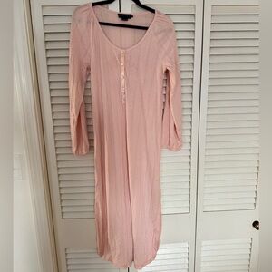 Hatch Pale Pink Long Sleeve Scoop Neck Button Nightgown